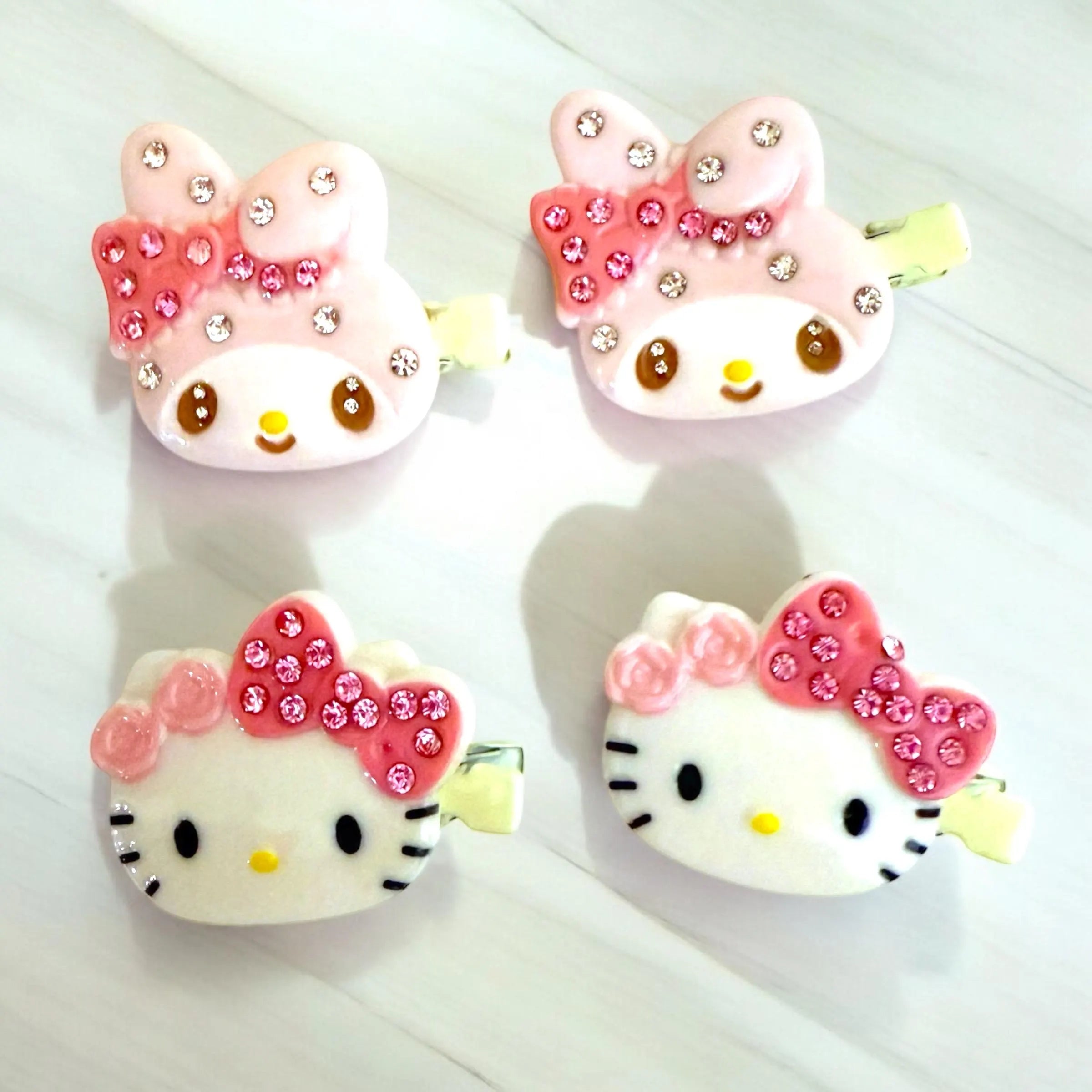 Hello kitty and Melody rhinestone hair clips, rhinestone hair clips, kawaii hair clips, fast shipping