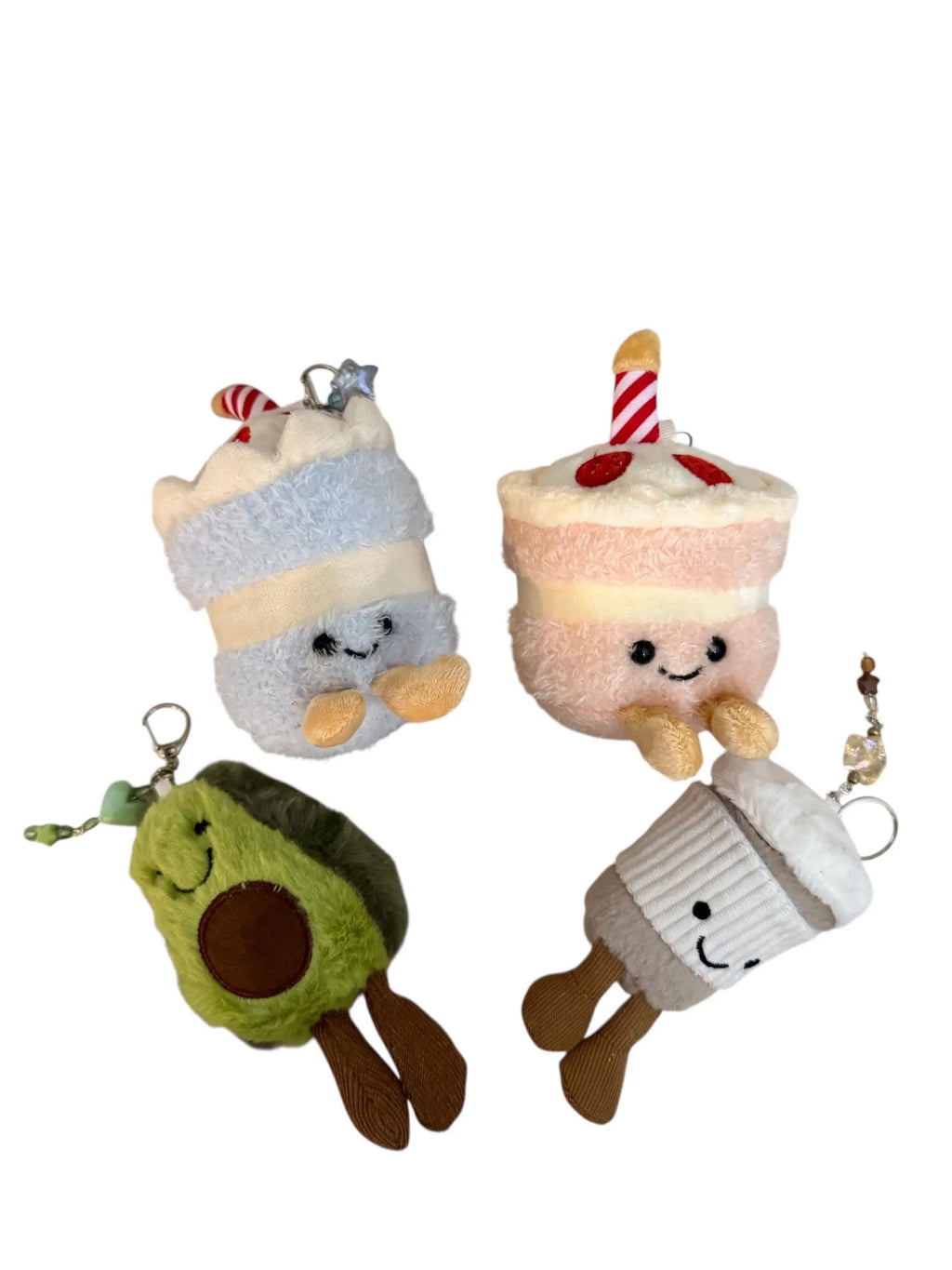 Plushy cake key charm, coffee plushy charm, avocado plushy, fast shipping