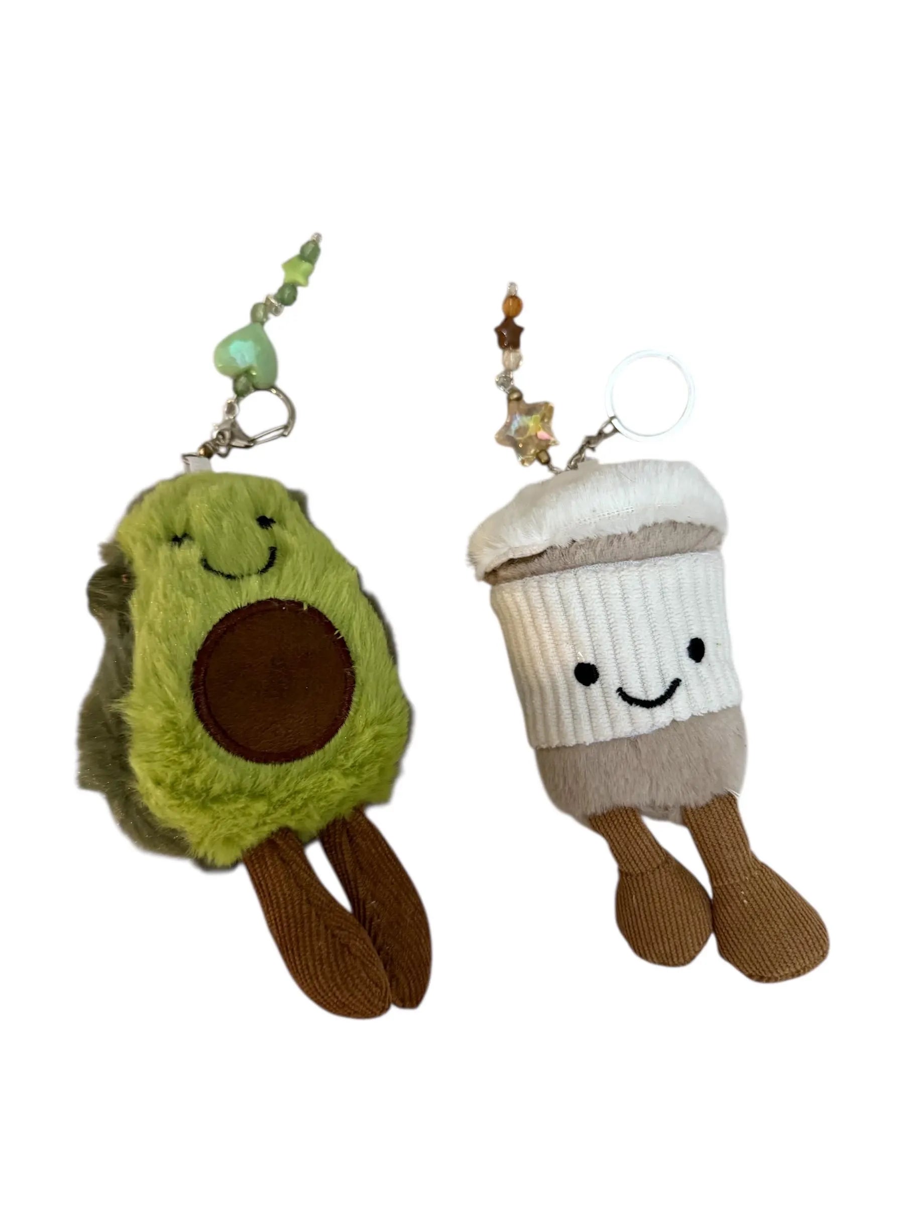 Plushy cake key charm, coffee plushy charm, avocado plushy, fast shipping