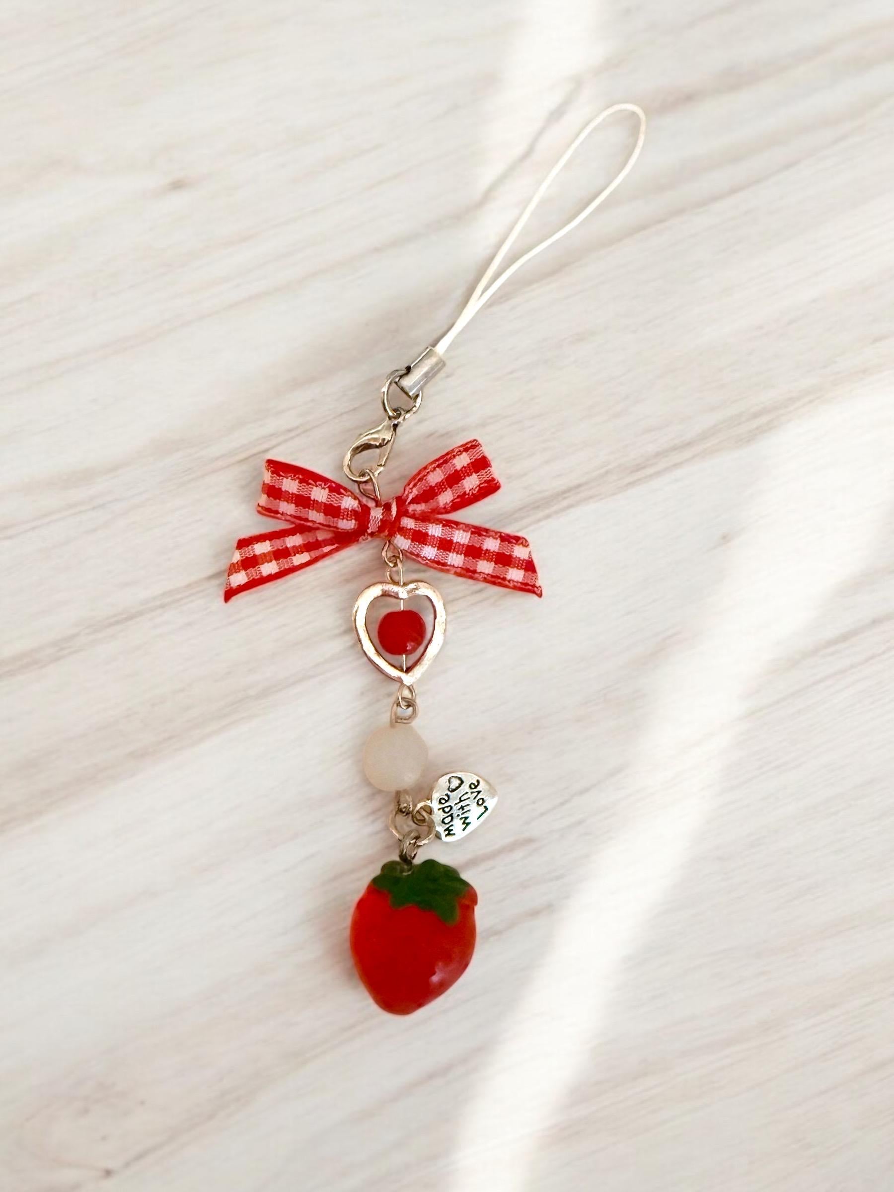 kawaii y2k strawberry  phone charm, kawaii phone charm, key chains, fast shipping
